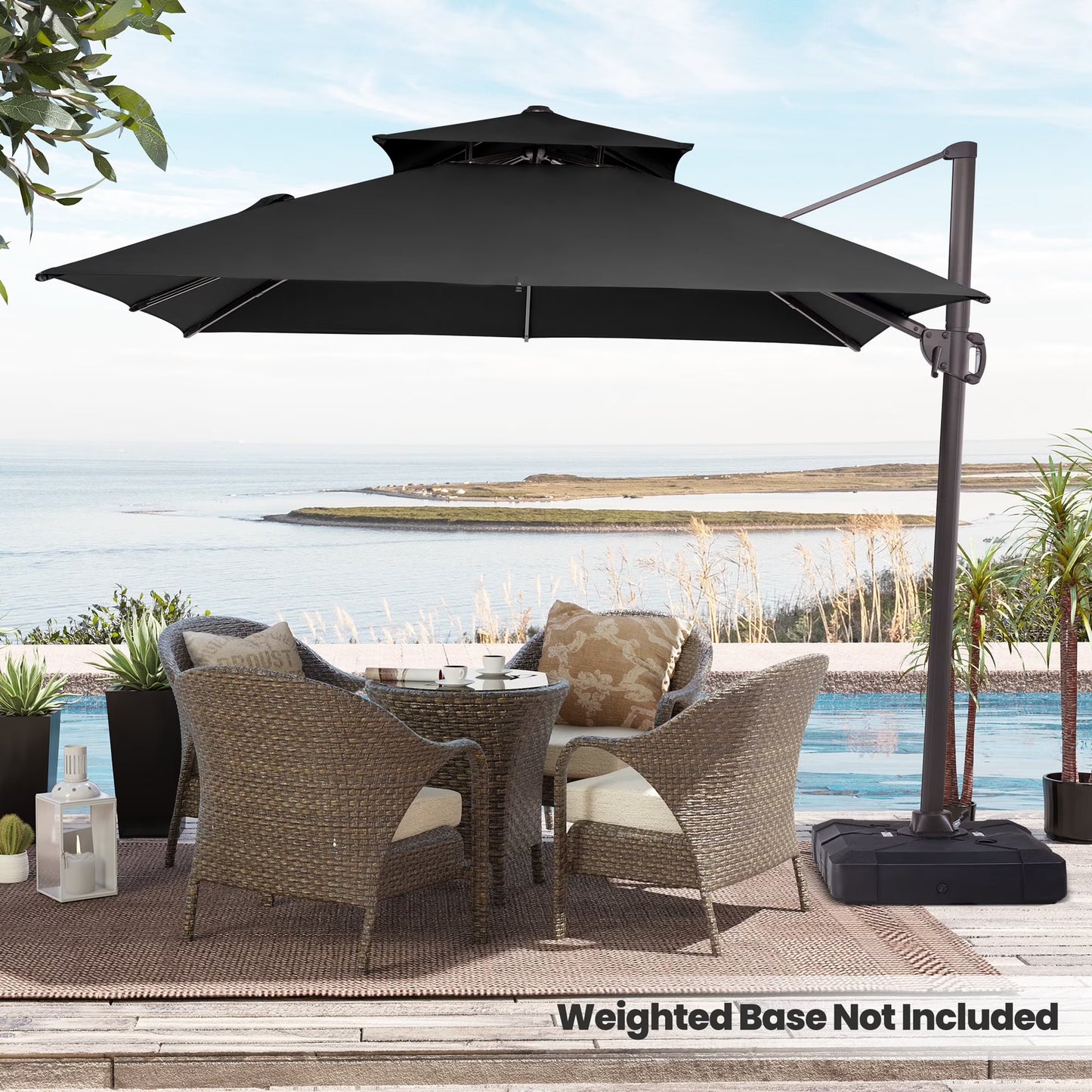 Pellebant 10 ft. x 10 ft. Square Double Top Patio Cantilever Umbrella, Navy Blue