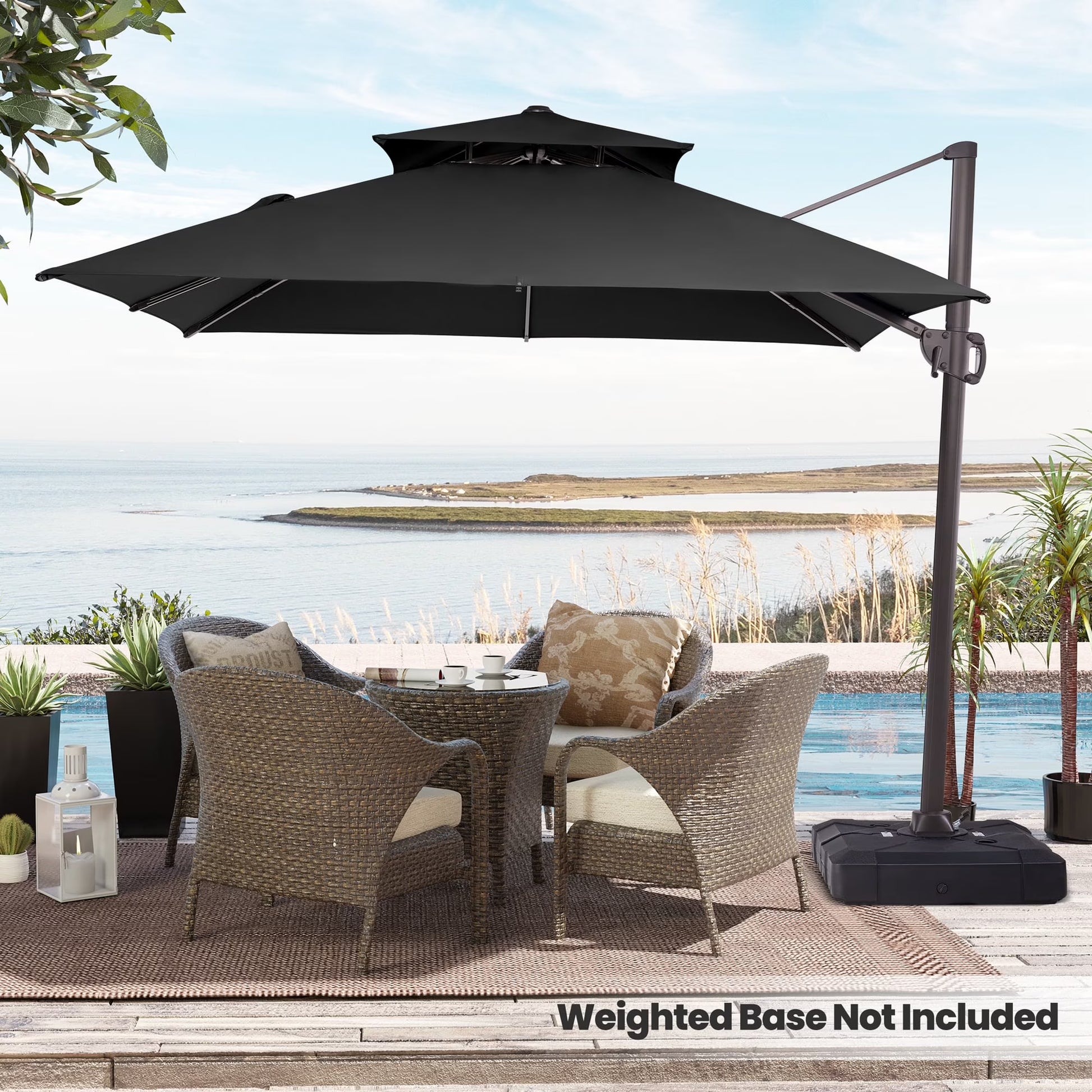 Pellebant 10 ft. x 10 ft. Square Double Top Patio Cantilever Umbrella, Navy Blue