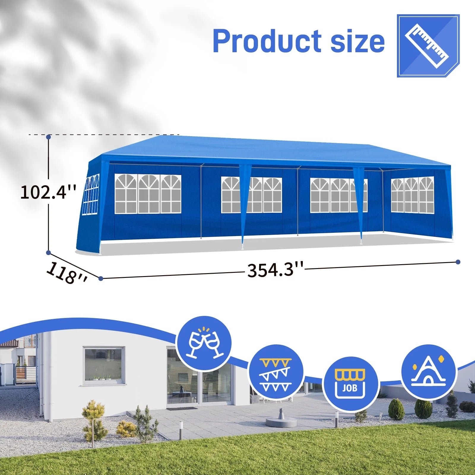 10'x30' Outdoor Party Tent with 8 Removable Sidewalls - Waterproof Canopy Patio Wedding Gazebo for Backyard Events, Blue