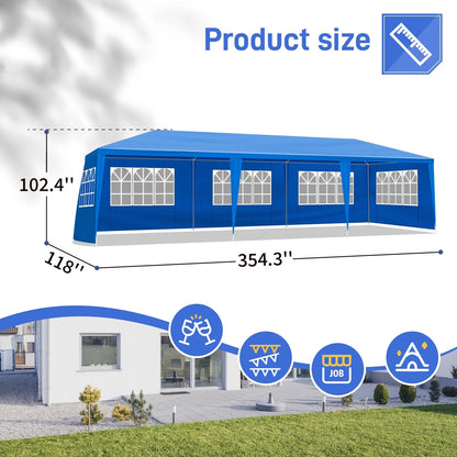 10'x30' Patio Wedding Gazebo, Outdoor Party Tent with 8 Removable Sidewalls, Waterproof Canopy Blue