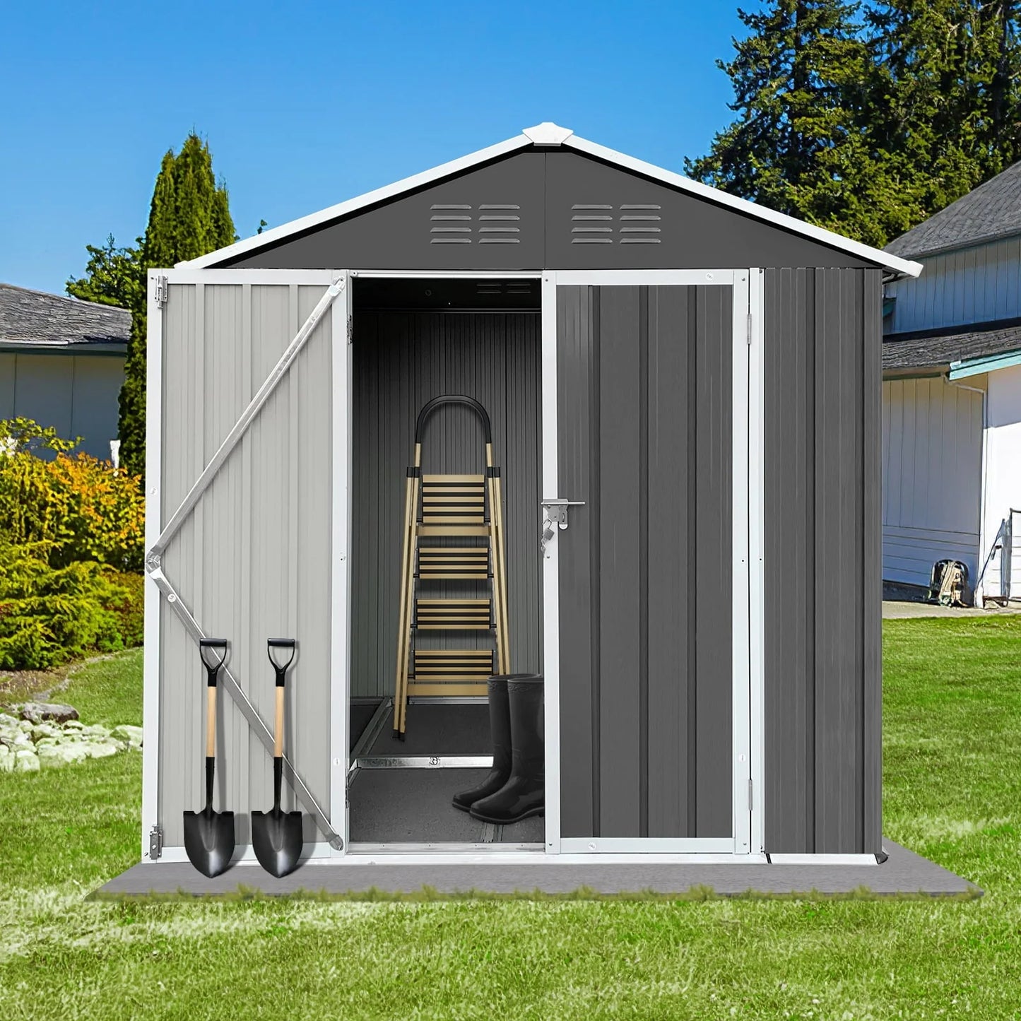 6' x 4' Outdoor Metal Storage Shed, Tools Storage Shed, Galvanized Steel Garden Shed with Lockable Doors, Outdoor Storage Shed for Backyard, Patio, Lawn, D8311