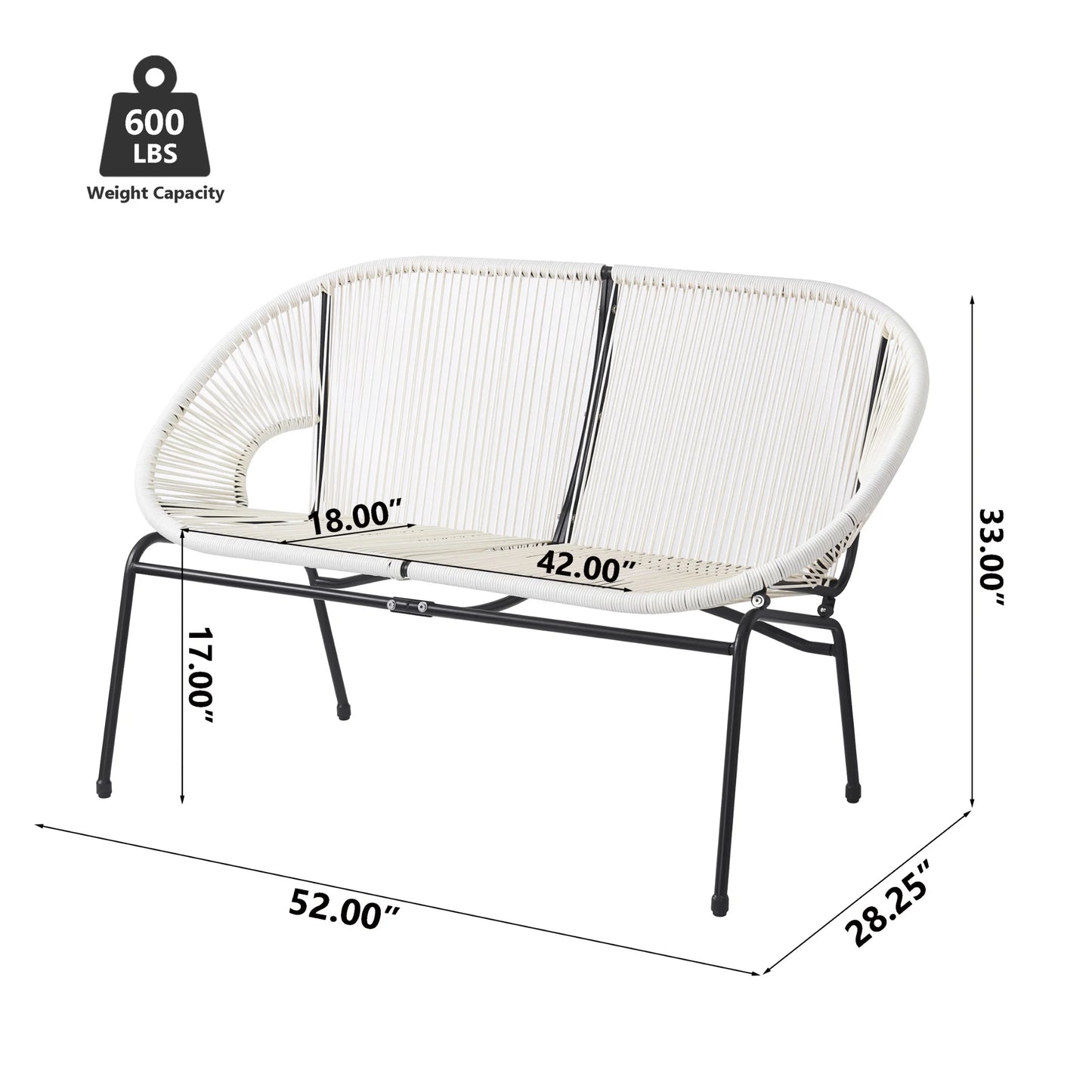 Aspen Modern Outdoor Patio Basket Loveseat, Hammock Weave Design, Metal Frame, Green
