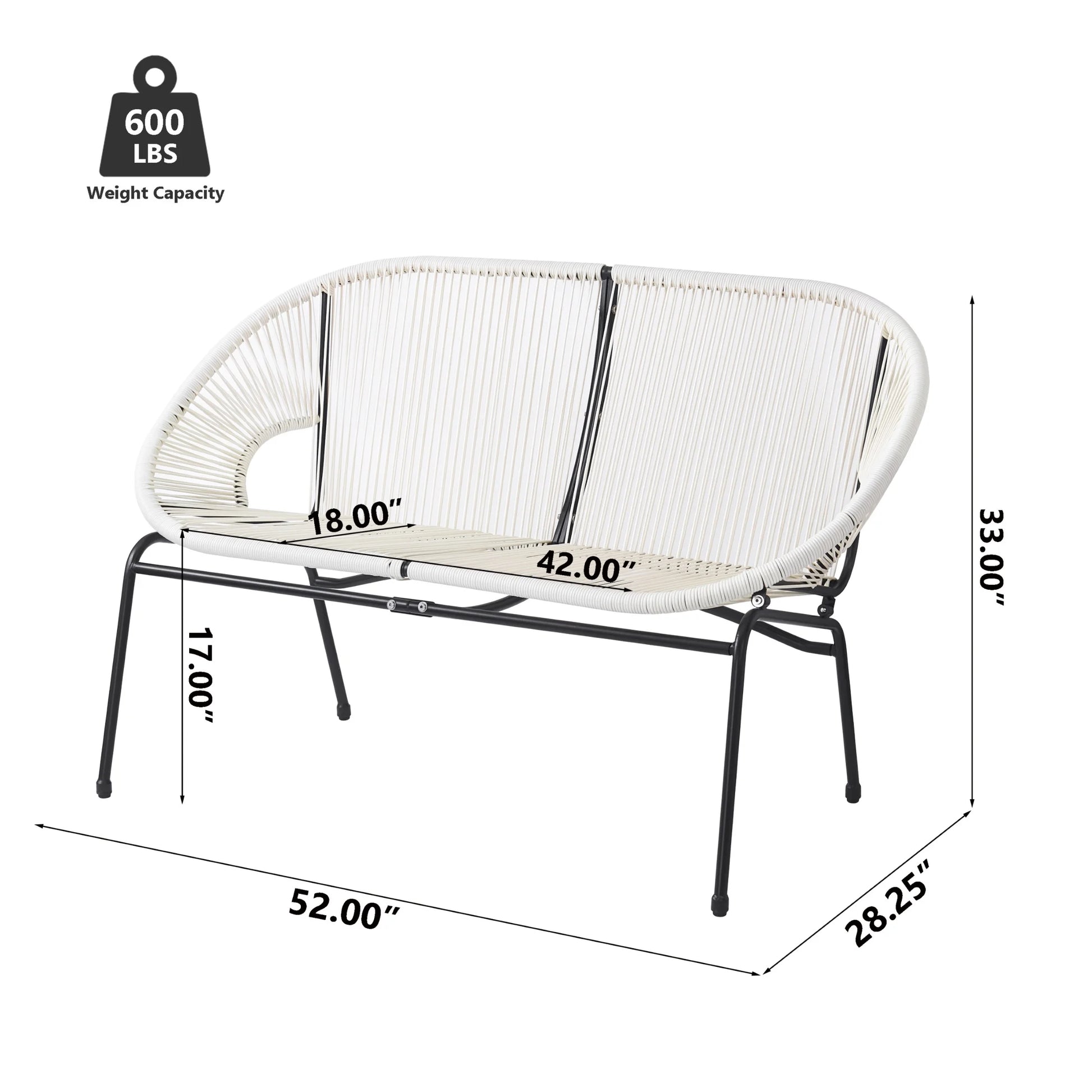 Aspen Modern Outdoor Patio Basket Loveseat, Hammock Weave Design, Metal Frame, Green