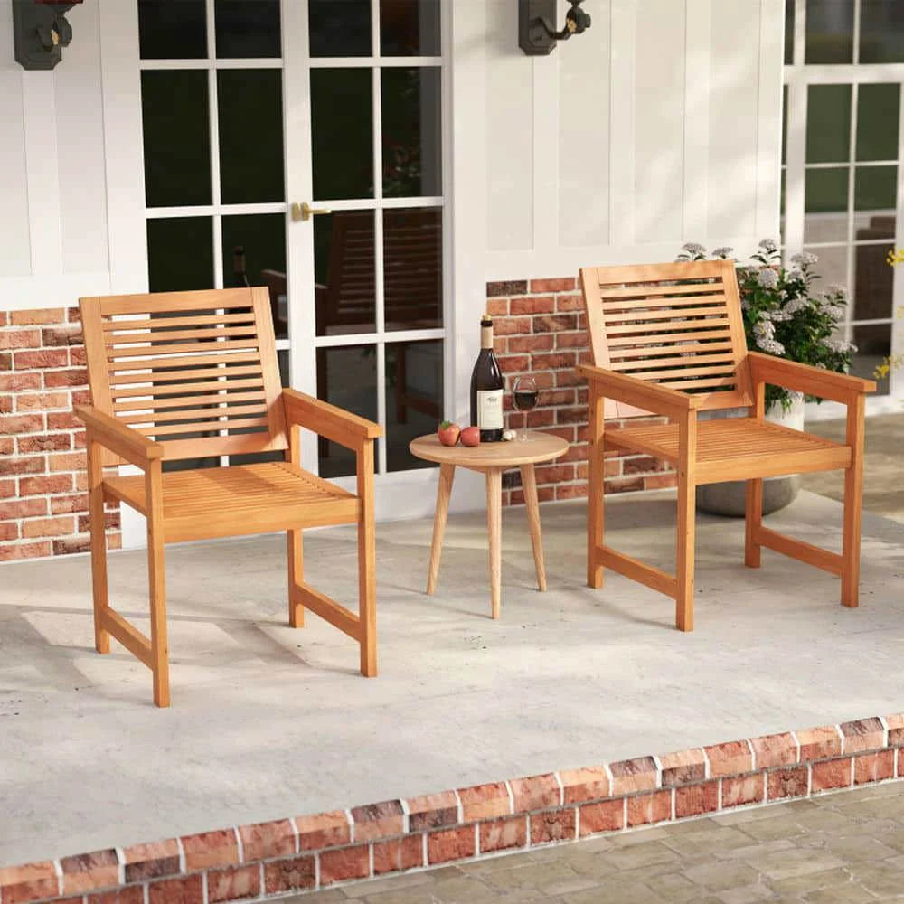 Spaco Patio Chairs Set of 2, Patio Chair with Inclined Backrests and Slatted Seats for Patio, Garden, Backyard, Brown