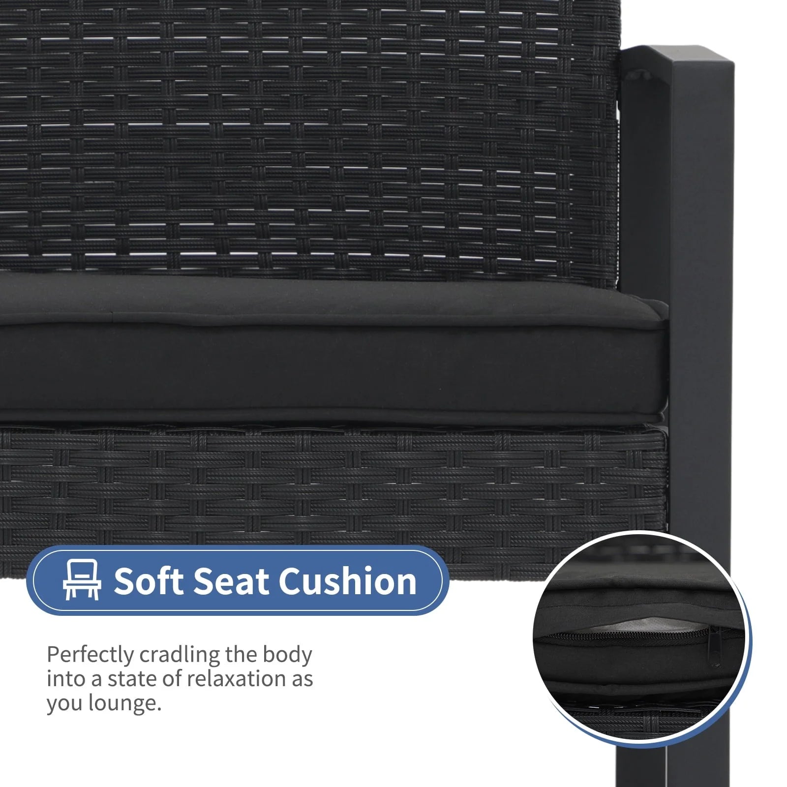 Orange-Casual 5-Piece Outdoor Furniture Set, Patio Steel Wicker Conversation Set, with Ottomans & Soft Washable Cushions, Black