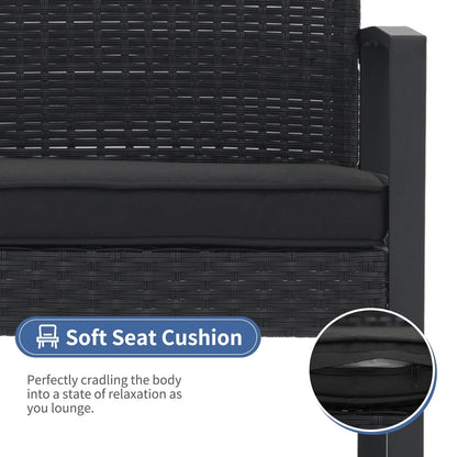 Orange-Casual 5-Piece Outdoor Furniture Set, Patio Steel Wicker Conversation Set, with Ottomans & Soft Washable Cushions, Black