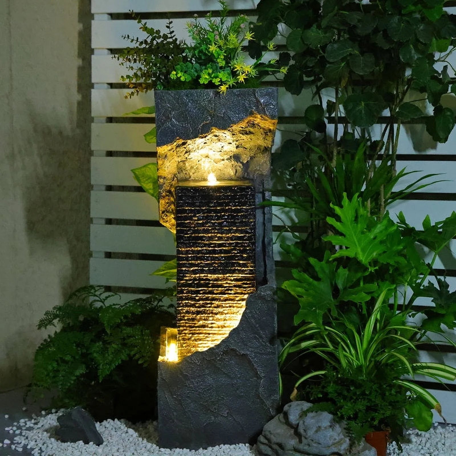 Waterfall Fountain Outdoor Floor Standing Garden Fountains with Lights for Patio, Backyard, Deck, Porch and Home Decor
