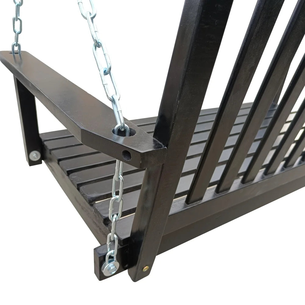 Front Porch Swing with Armrests,Wood Swing Bench with Hanging Chains for Outdoor Patio Garden Yard,800 LBS Weight Capacity,Easy to Assemble,Black