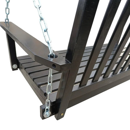 Front Porch Swing with Armrests,Wood Swing Bench with Hanging Chains for Outdoor Patio Garden Yard,800 LBS Weight Capacity,Easy to Assemble,Black