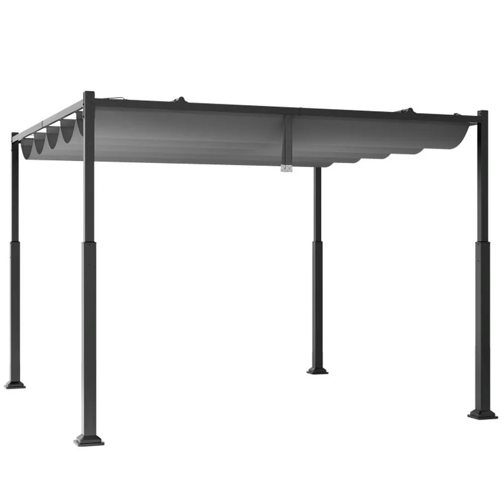 Spaco Outdoor Gazebo,Patios Gazebos,10 x 10 Feet Outdoor Pergola with Retractable Canopy and Metal Columns-Gray