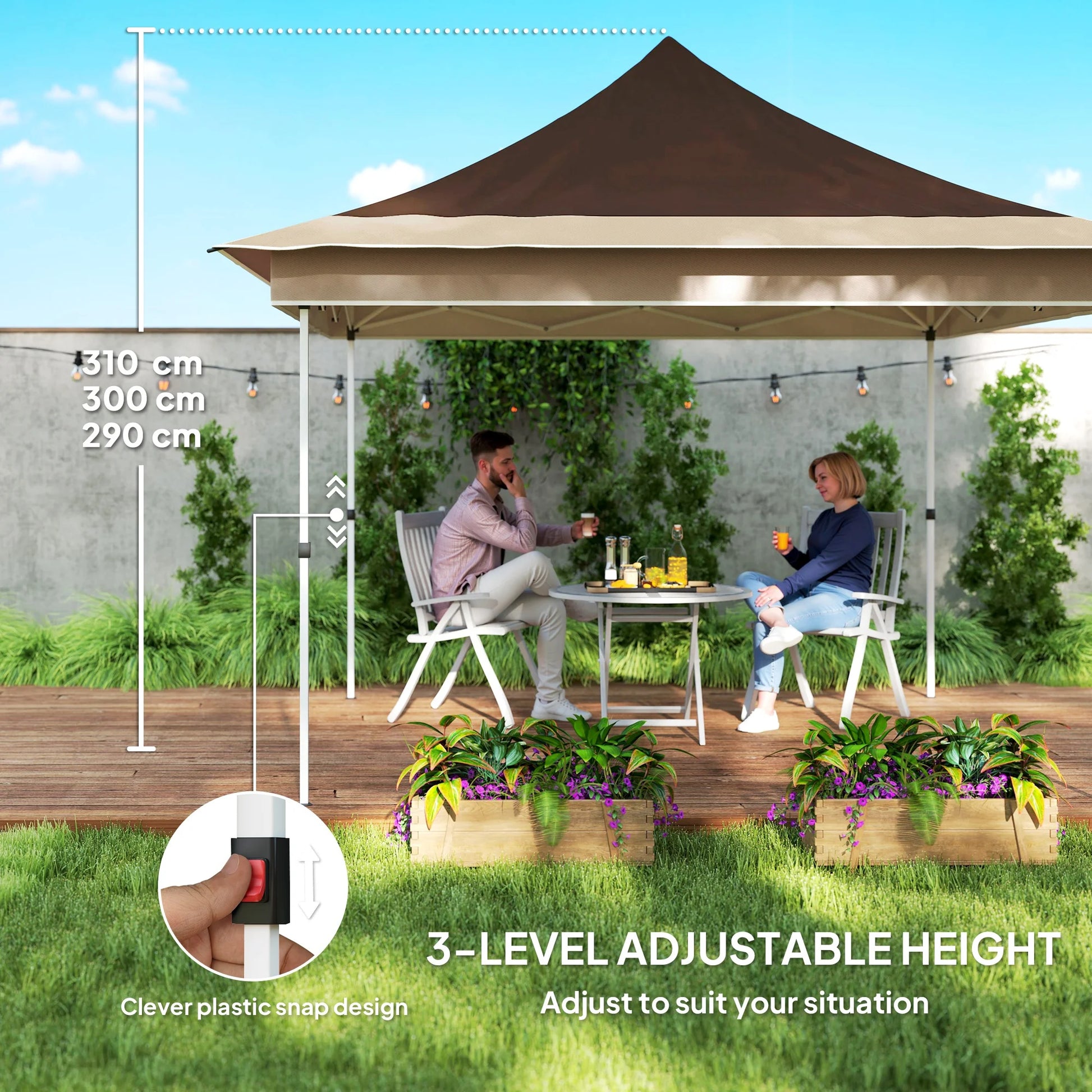Homiyad 12' x 12' Canopy Tent with Mesh Netting, UPF50+ Pop Up Tent with Carry Bag for Garden, Patio, Brown
