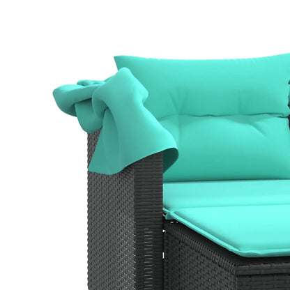 vidaXL Patio Sofa 2-Seater with Canopy and Stools Black Poly Rattan