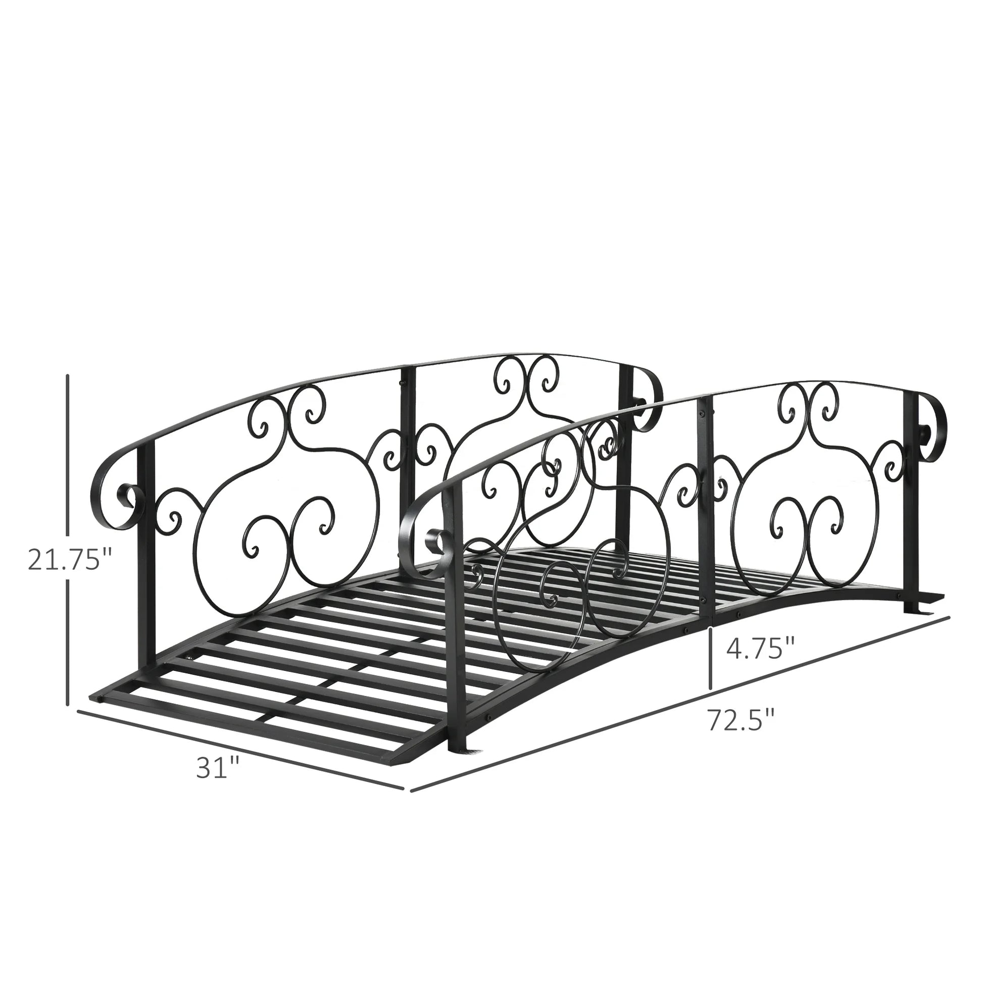 JWRWEF 6FT Garden Bridge with Safety Rails, Decorative Outdoor Steel Pond Bridge, Vine Pattern Handrails for Backyard, Walkway, Yard, Patio, Water Feature