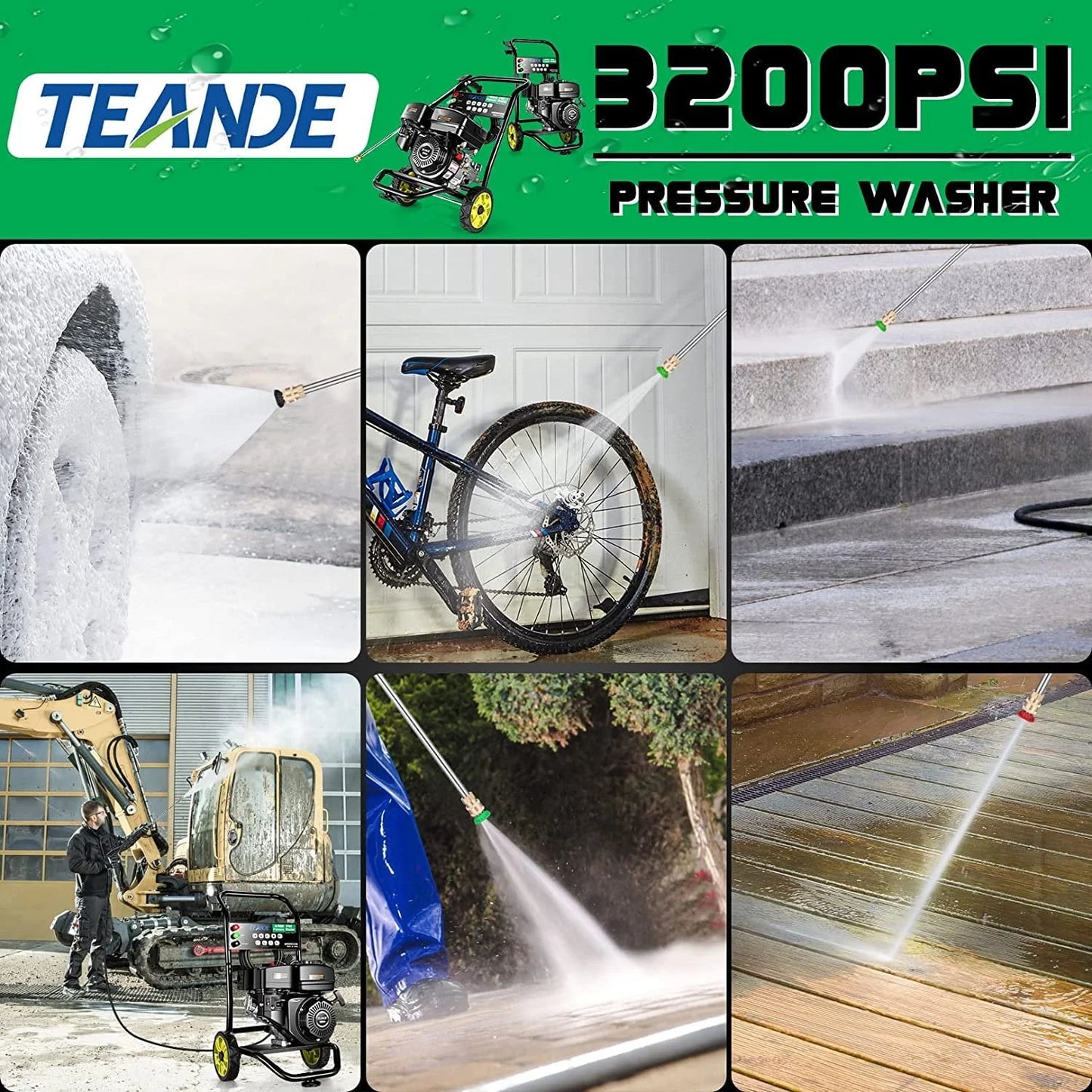 TEANDE Gas Pressure Washer Powered, 2.6 GPM 209cc 7.0 HP Power Washer with 3 Quick-Connect Nozzles, 25 ft Hose for Cars, Driveway, Patio, Siding, Fence Cleaning