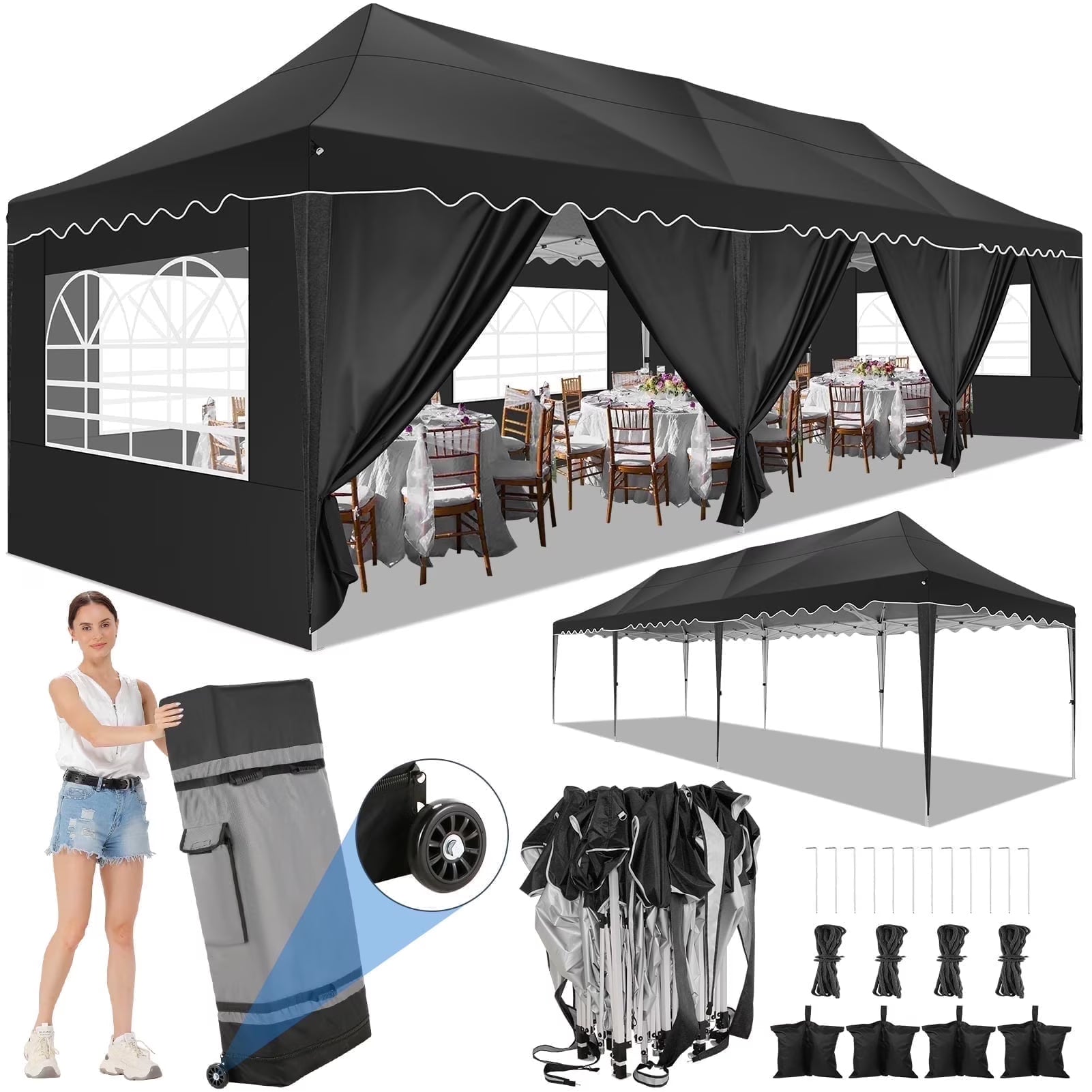 SANOPY 10'x 20' Pop up Canopy Tent, Commercial Heavy Duty Canopy with 6 Removable Side Walls Portable Shelter for Patio Picnic Gazebo Party Wedding, White