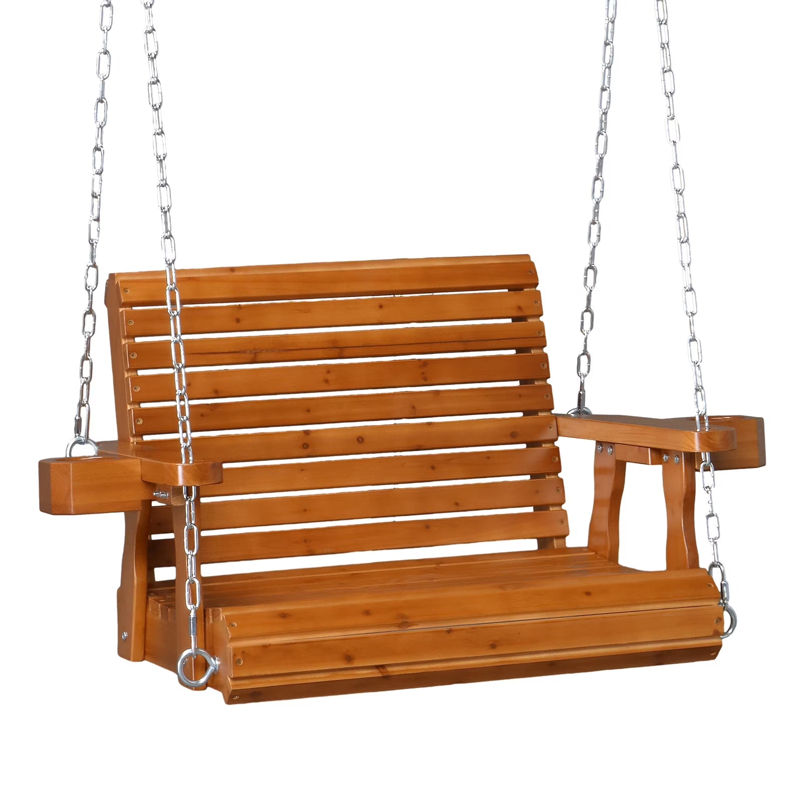 VINGLI XL 440 lbs Single Person Patio Porch Swing with Cup Holder & Adjustable Chains for Outdoors (Extra Large, White)