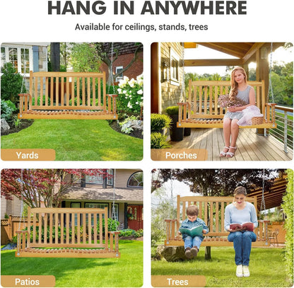 WildBreak Patio Wooden Swing, 45.7 x 24.8 x 23.6", with Hanging Chain, Heavy Duty, Natural Wood