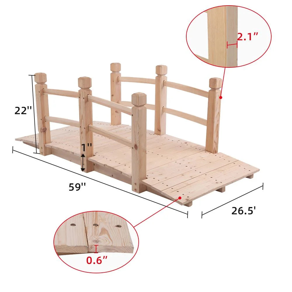 OverPatio Burlywood Wooden Bridge Stained Finish Decorative Wood Arch Walkway