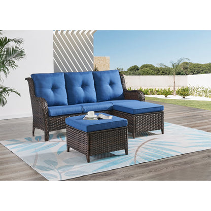 Pocassy 5-Piece Patio Furniture Set with Ottomans Brown/Beige