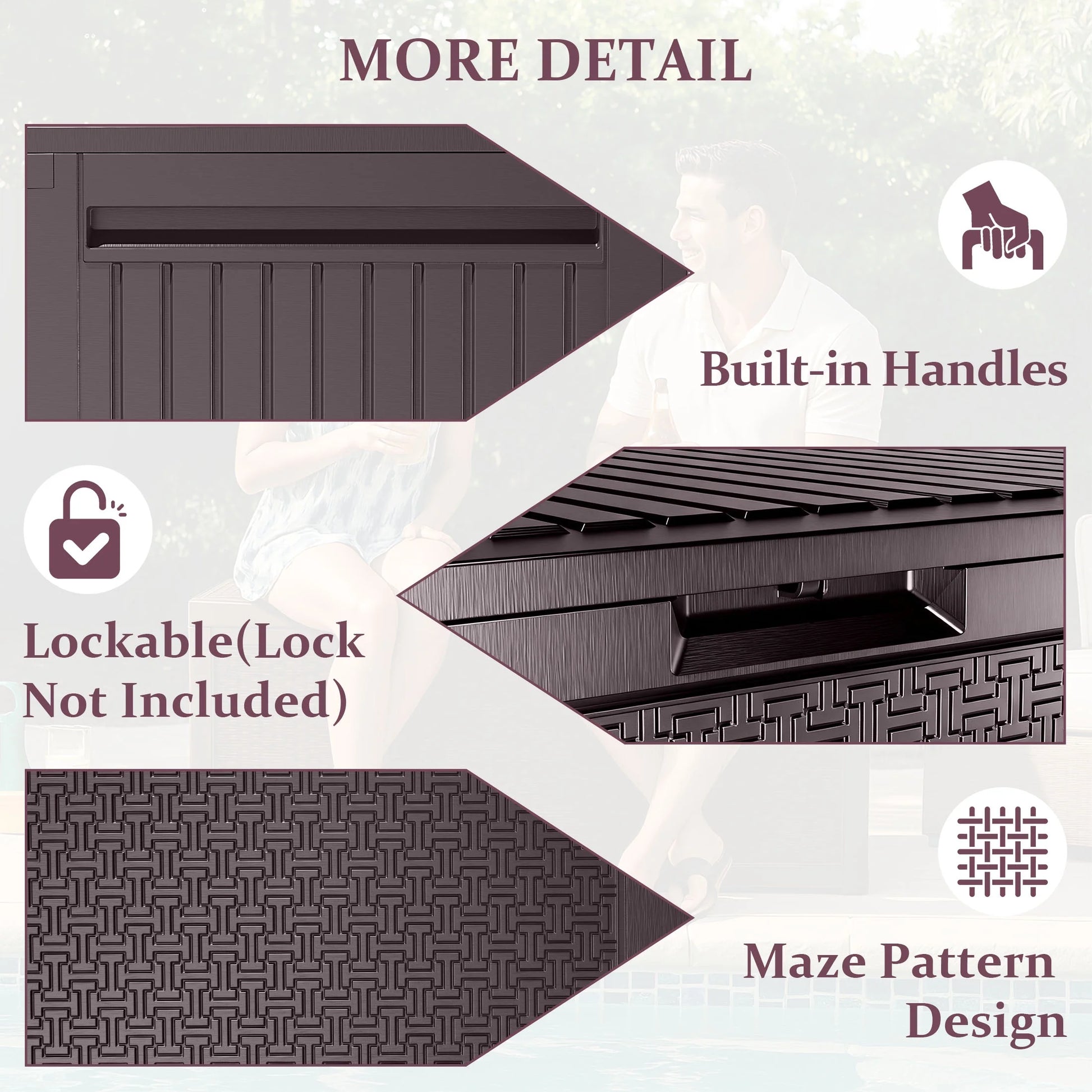 90 Gallon Resin Deck Box, Outdoor Lockable Storage Container for Patio Cushions, Garden Tools, Pool Supplies, Toys, Waterproof and UV Resistant, Brown