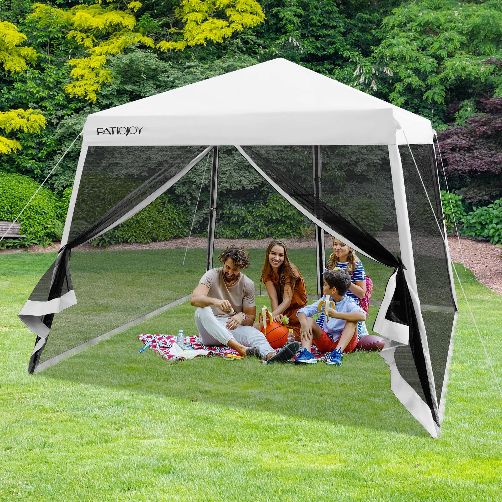Costway 10x10Ft Patio Outdoor Instant Pop-up Canopy Slant Leg Mesh Tent Folding White