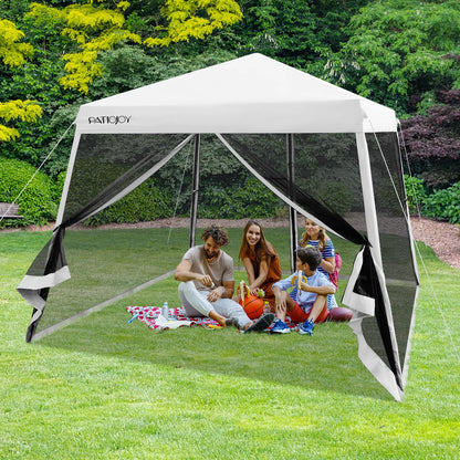Costway 10x10Ft Patio Outdoor Instant Pop-up Canopy Slant Leg Mesh Tent Folding White