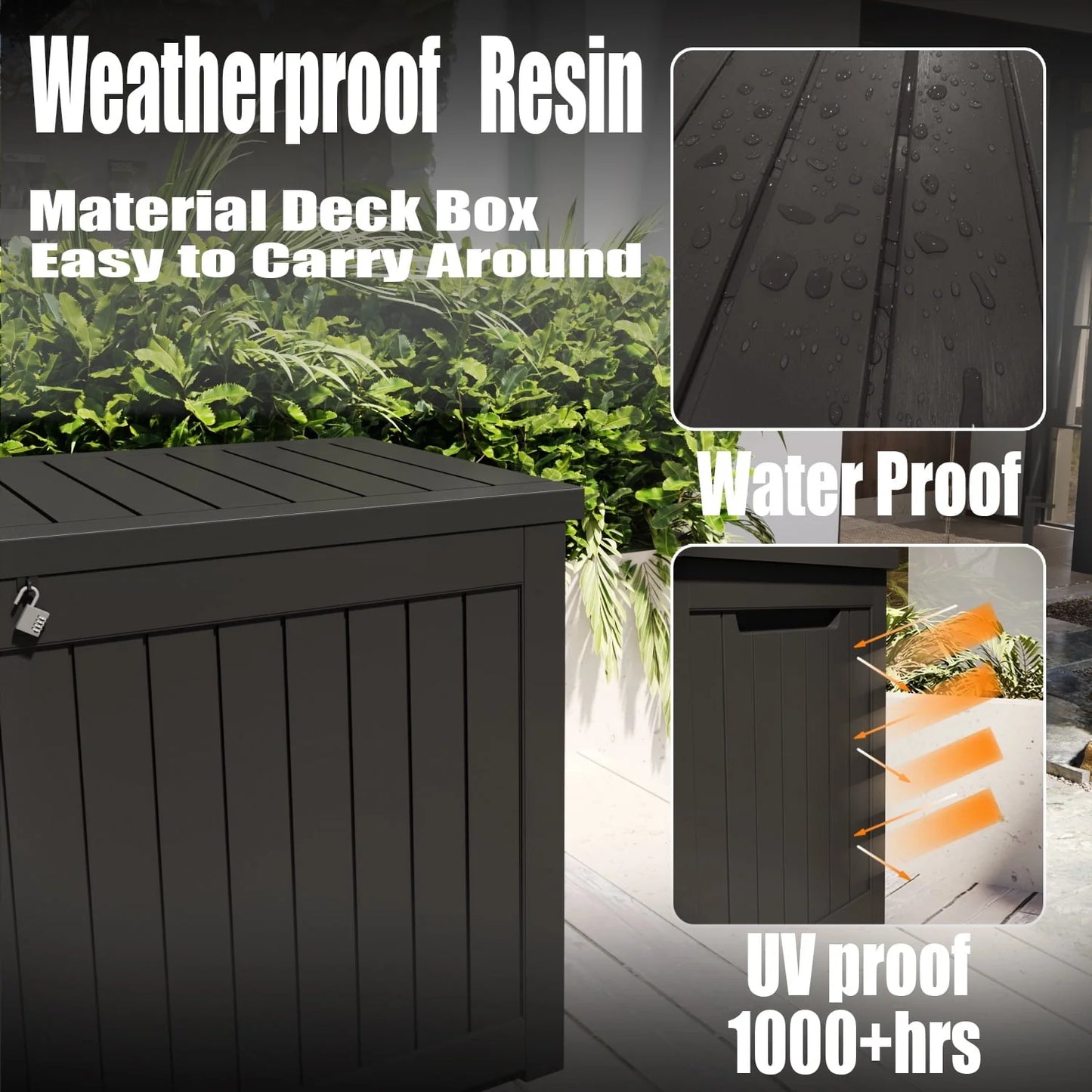 Vineego 230 Gallon Resin Deck Box Large Outdoor Storage for Patio Furniture, Garden Tools, Pool Supplies, Weatherproof and UV Resistant, Dark Black
