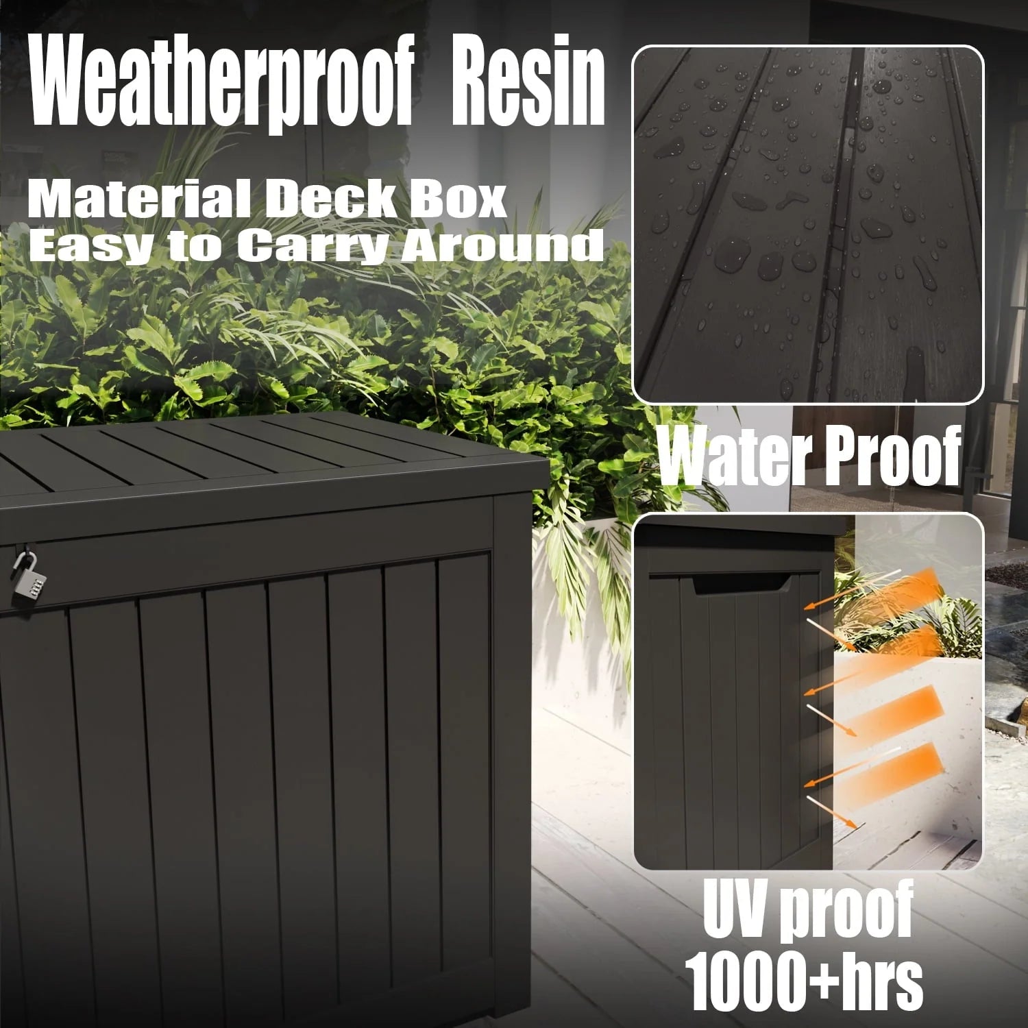 Vineego 230 Gallon Resin Deck Box Large Outdoor Storage for Patio Furniture, Garden Tools, Pool Supplies, Weatherproof and UV Resistant, Dark Black