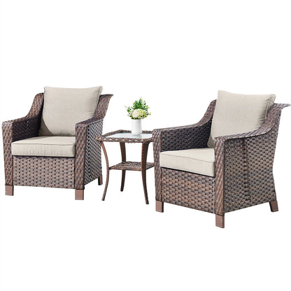 Bellefurn Outdoor Wicker Patio Chairs Set of 2 with Side Table,All-Weather Wicker Rattan Chairs Patio Furniture Chairs for Porch Balcony Backyard Yard Deck