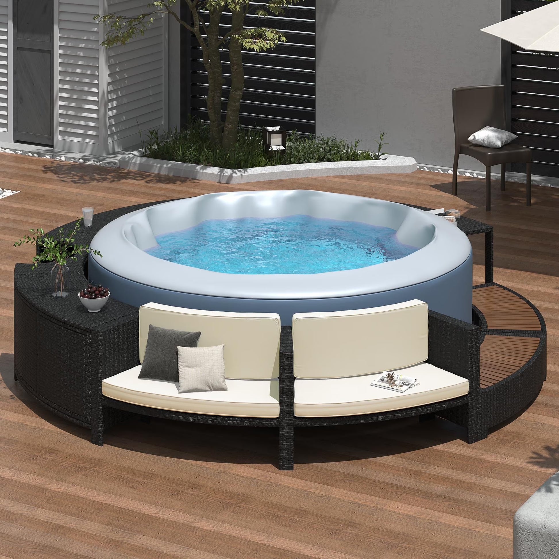 6-8 Person Portable Hot Tub, 82in Inflatable Home Spa Tub with Cup Holders, 4 Filters, 130 Massage Jets, Patio Hot Tub with Storage Bag Lockable Cover Floor Mat, Max 104° F