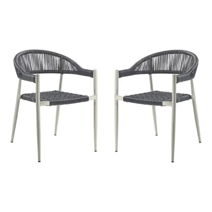 Furniture of America Clark Aluminum Patio Dining Chair in Natural (Set of 2)