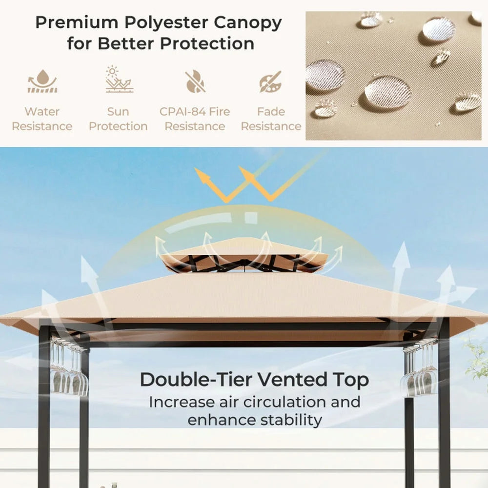 Spaco 3-Piece Patio Bar Set with A Heat-Resistant Tempered Glass Top, Grill Gazebo & 2 Bar Stools with Tempered Glass Bar Table, Bar Set for Outdoor, Brown