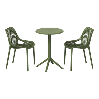 WestinTrends Playa 3-Piece Outdoor Resin Patio Bistro Set with Stackable Patio Dining Side Chairs, Olive Green