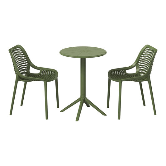 WestinTrends Playa 3-Piece Outdoor Resin Patio Bistro Set with Stackable Patio Dining Side Chairs, Olive Green