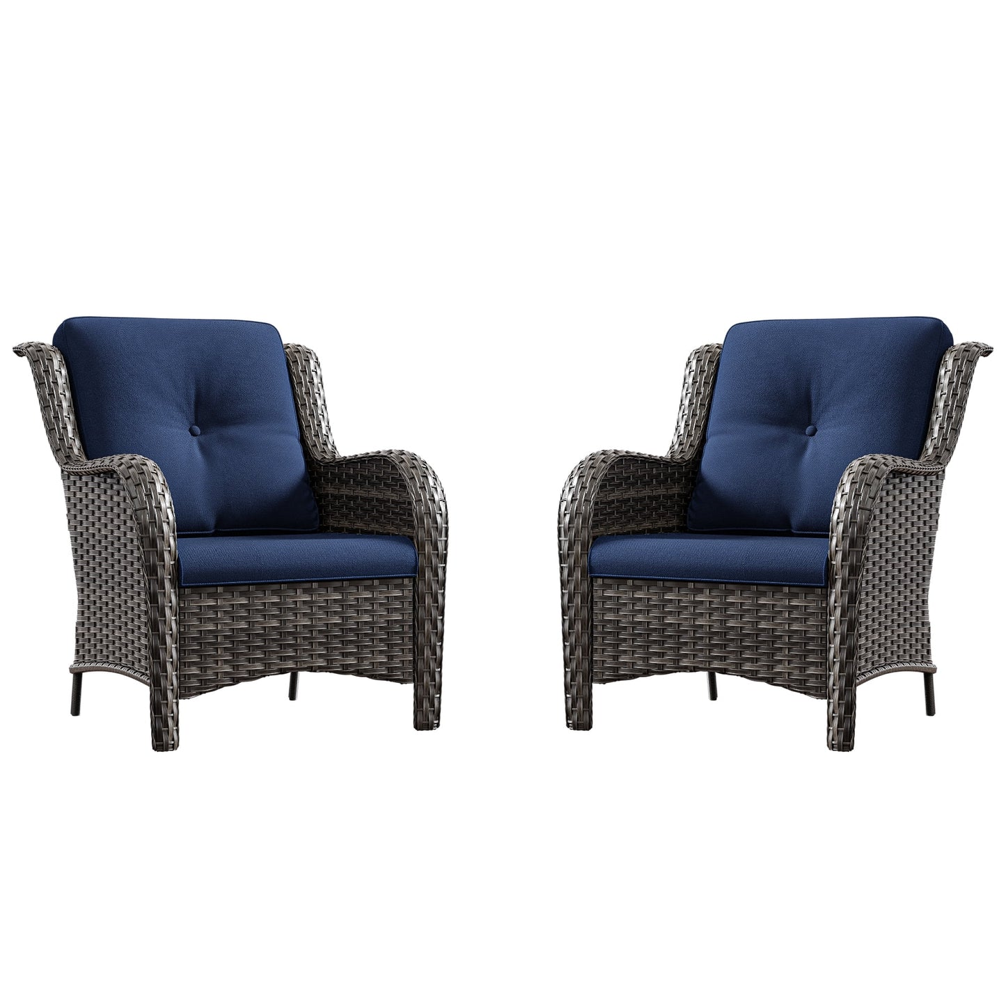 Meetleisure Patio Wicker Outdoor Lounge Chair with Cushion(Set of 2), Navy