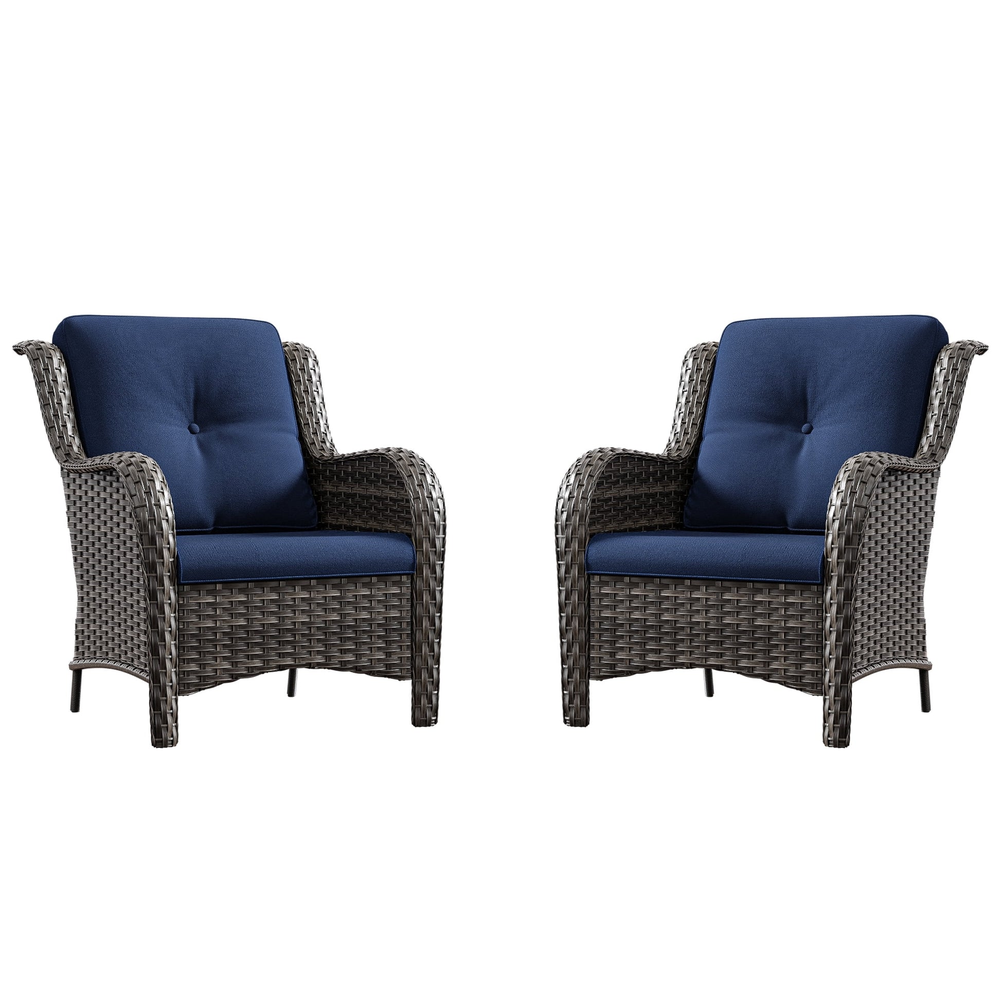 Meetleisure Patio Wicker Outdoor Lounge Chair with Cushion(Set of 2), Navy