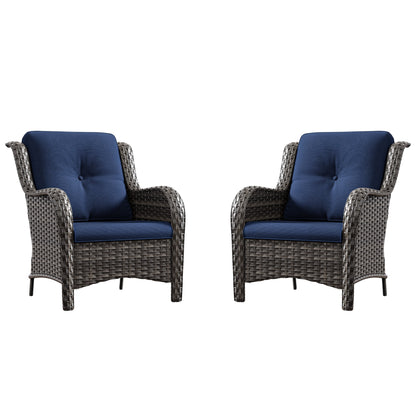 Meetleisure Patio Wicker Outdoor Lounge Chair with Cushion(Set of 2), Navy