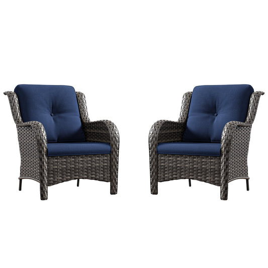 Meetleisure Patio Wicker Outdoor Lounge Chair with Cushion(Set of 2), Navy