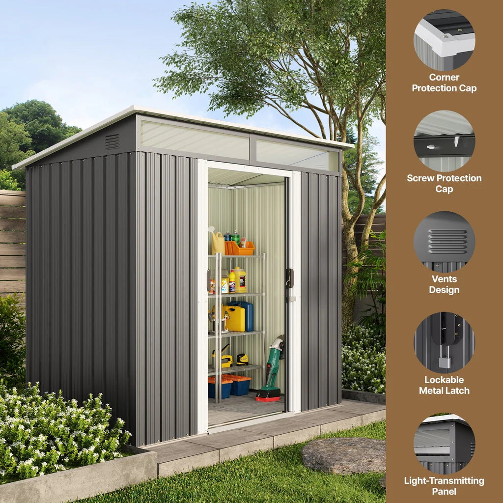 Aiho 6 x 4 FT Outdoor Storage Shed on Clearance with Sliding Double Doors for Garden, Patio - Gray