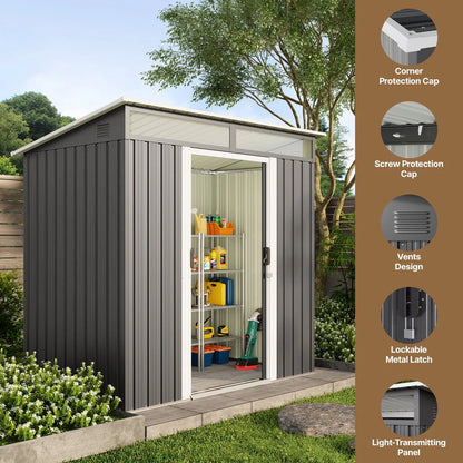 Aiho 6 x 4 FT Outdoor Storage Shed on Clearance with Sliding Double Doors for Garden, Patio - Gray