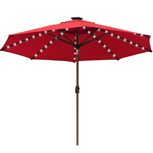 EliteShade Sunbrella Solar Umbrellas 9ft Market Umbrella with 80 LED Lights Patio Umbrellas Outdoor Table Umbrella with Ventilation and 5 Years Non-Fading Top,Ruby