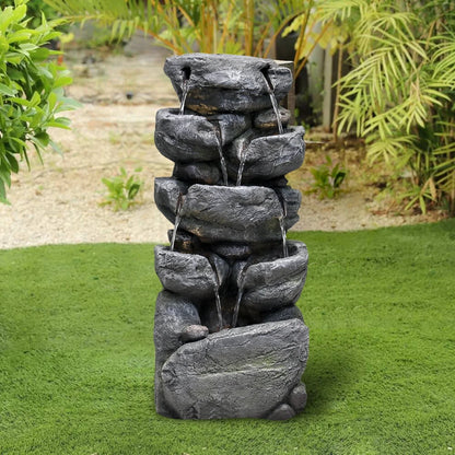chrismas clearnaceStacked Rock Fountain with LED Lights - Outdoor Water Fountains Cascading Floor Water Feature Art Decor for Garden,Pation, Deck, Porch