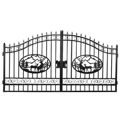 Outdoor Dual Swing Wrought Iron Gate for Driveway, Security Gate, Outdoor Fence Gate, Vienna Style for Yard, Backyard Patio 20'Star