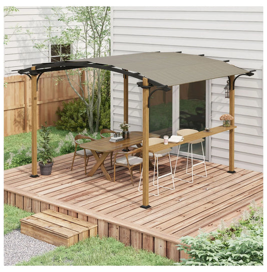 Outdoor Pergola with Bar, 12x10 ft Aluminum Metal Patio Canopy, Sun Shade for Backyard, Garden, Deck, Beige