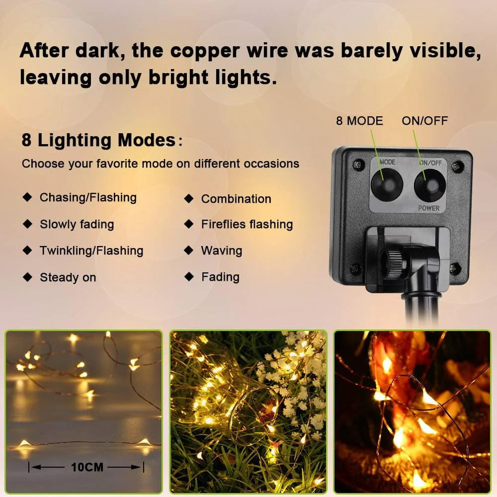 Solar Fairy Lights,Waterproof 200LED 72ft Solar String Lights with 8 Modes, Super Bright Copper Wire Solar Lights Outdoor for Tree, Patio, Garden, Party Decoration