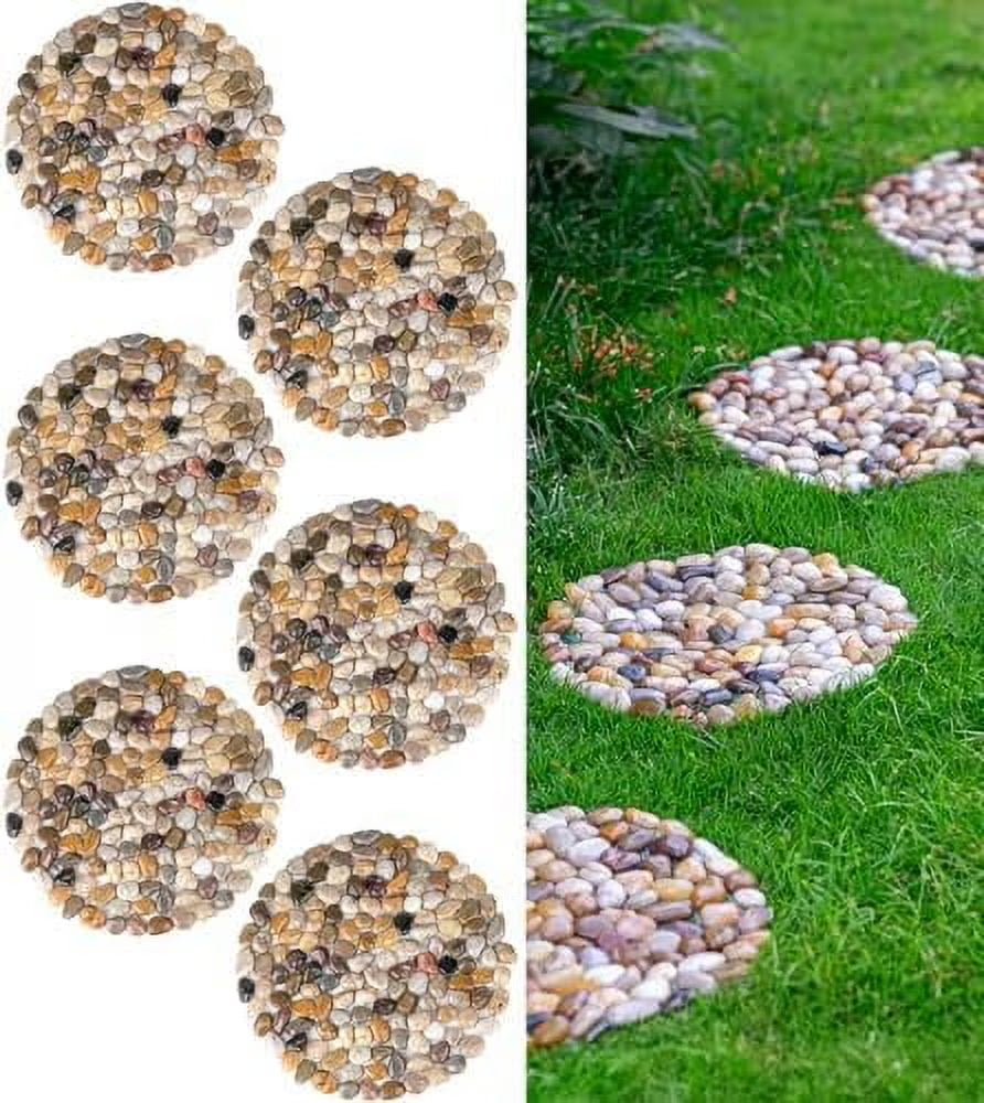 River Rocks Stepping Stones Pavers Outdoor for Garden Walkway, Pebbles Polished Gravel for Yard Lawn Patio Pathway Landscaping, 6PACK (Roundness)