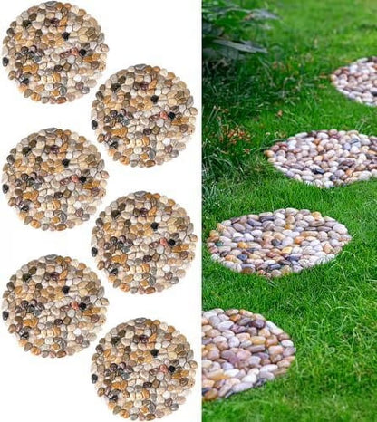 River Rocks Stepping Stones Pavers Outdoor for Garden Walkway, Pebbles Polished Gravel for Yard Lawn Patio Pathway Landscaping, 6PACK (Roundness)