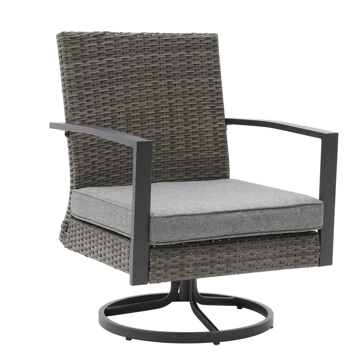 Sunvivi Patio Swivel Dining Chairs with 360-Degree Rotating, All Weather Rattan Chairs with Water-resistant Cushions & Metal Frame, Modern Outdoor Rocking Chair for Porch, Bistro, Balcony