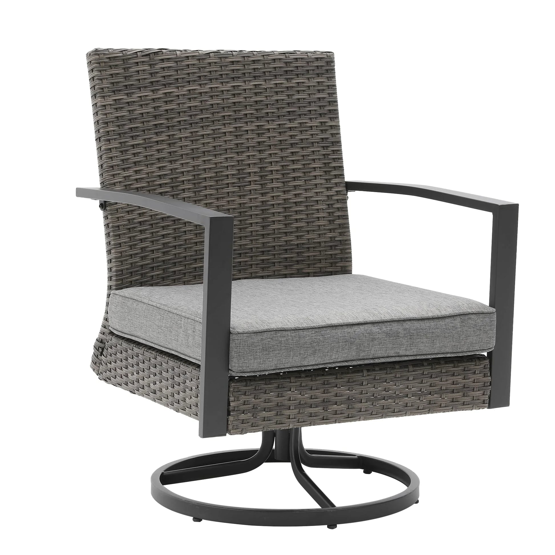 Sunvivi Patio Swivel Dining Chairs with 360-Degree Rotating, All Weather Rattan Chairs with Water-resistant Cushions & Metal Frame, Modern Outdoor Rocking Chair for Porch, Bistro, Balcony