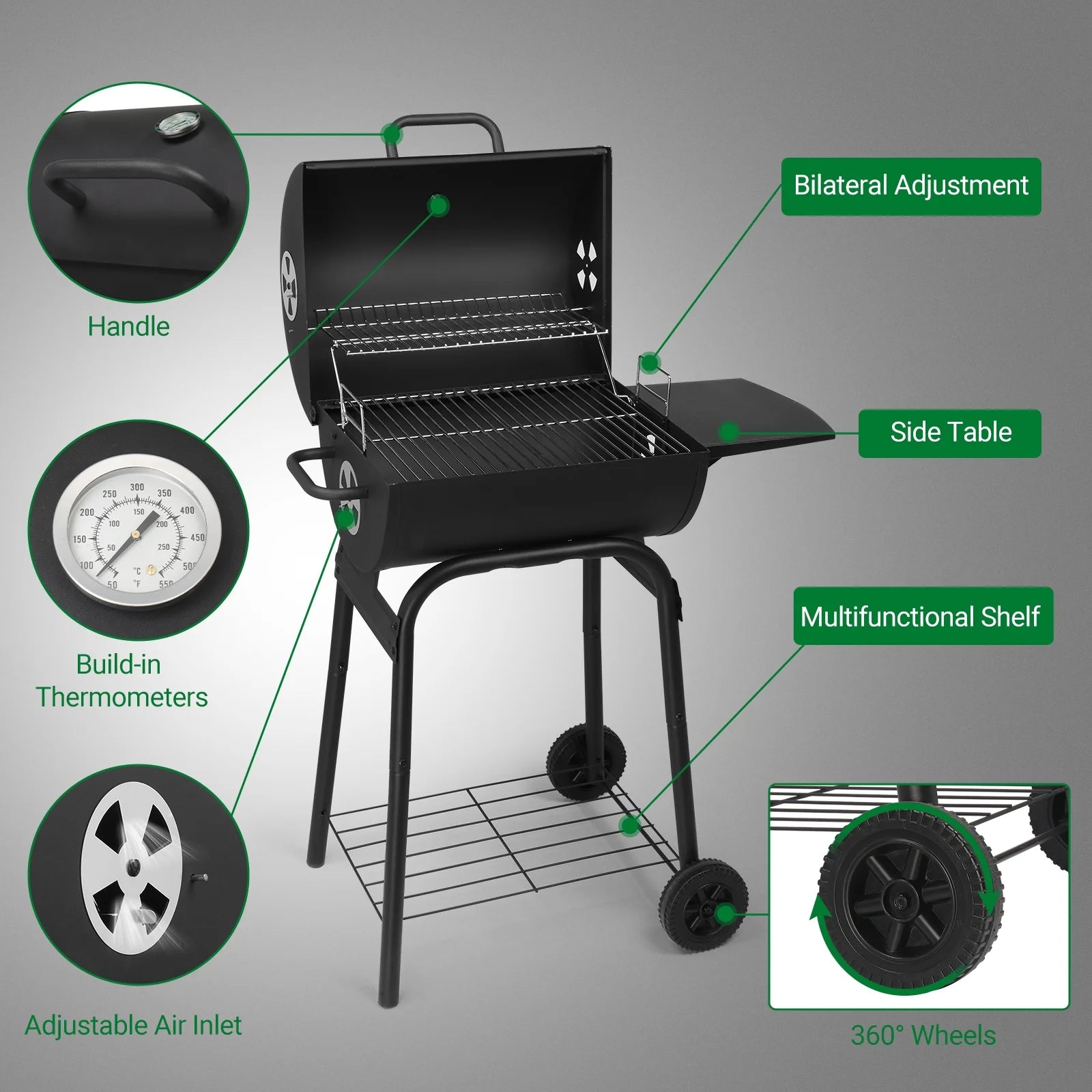 Zimtown BBQ Charcoal Grill Outdoor Barbecue Pit Smoker Grill Patio Backyard,Iron,Black